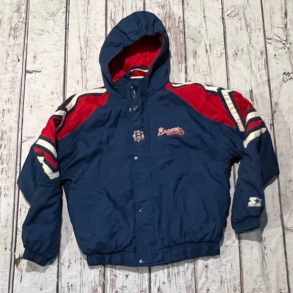 Vintage Boys 1990s Atlanta Braves MLB Baseball Sports Puffy 90s Starter Jacket - Picture 1 of 10